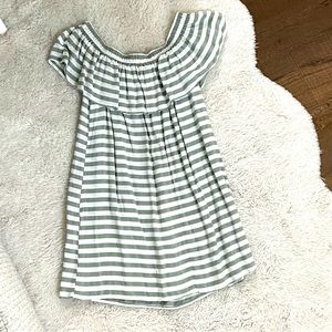 Gently used Off the shoulder striped mint green and white summer dress.